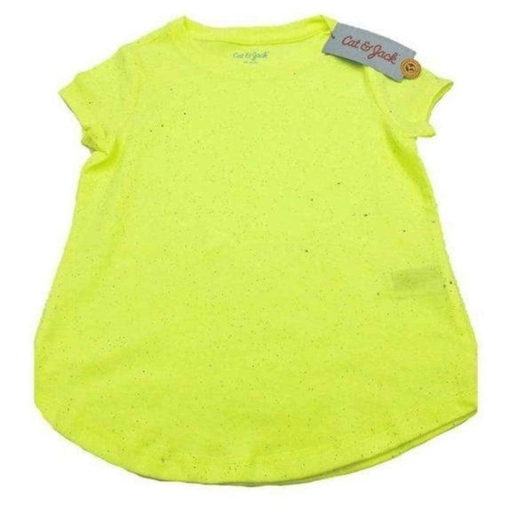 NWT Cat & Jack Yellow‎ Sparkle Tee Kids Small (6-7) Neon Soft Cotton Blend - Picture 1 of 4